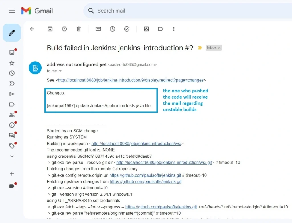 Jenkins build email notification