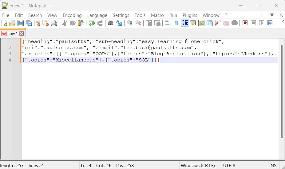 JSON in Notepad++