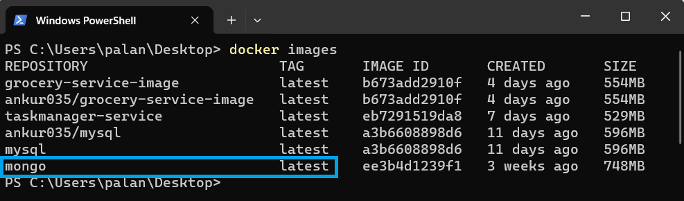 Command to show docker images